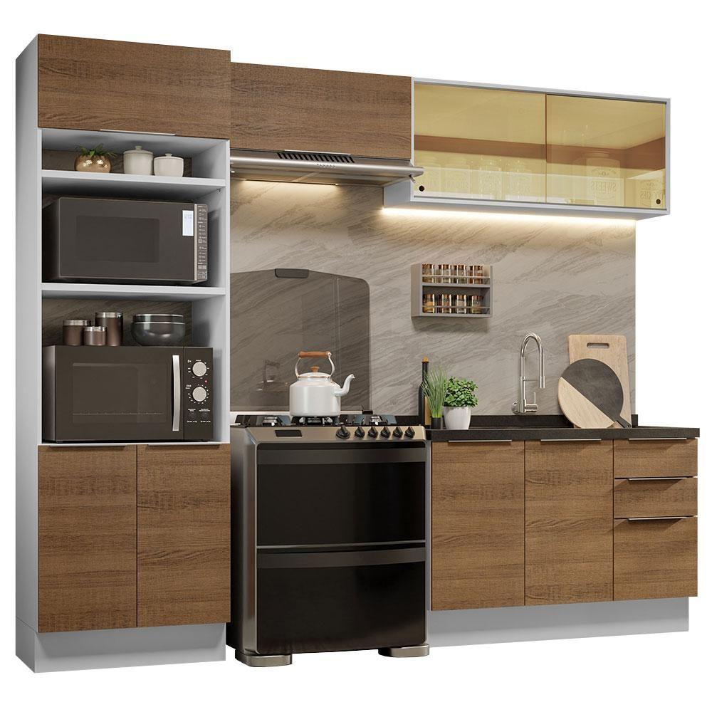 Armário De Cozinha Completa 270cm Branco/rustic Stella Madesa 06 Branco/rustic - 10