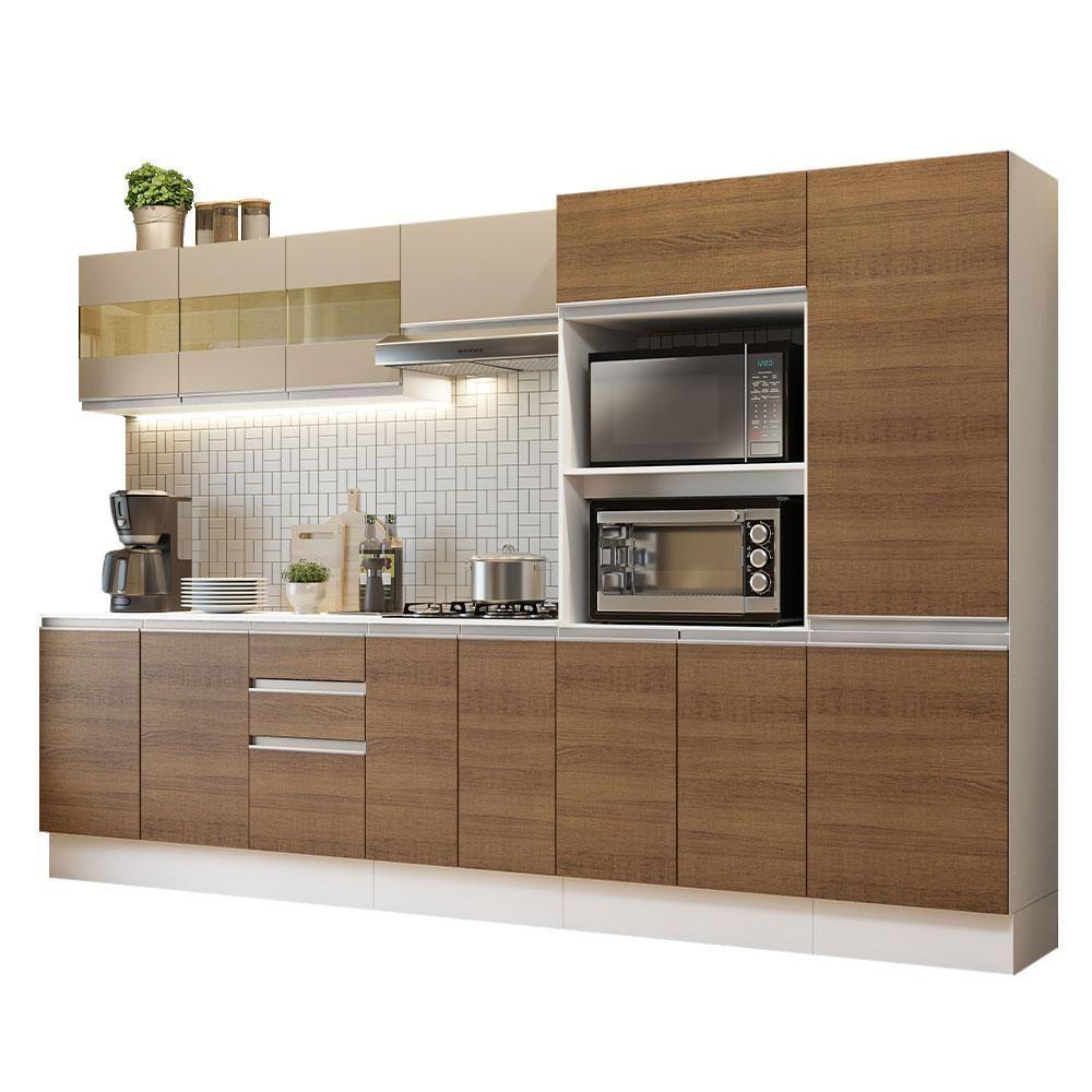 Armário De Cozinha Completa 100% MDF 300cm Branco/Rustic/Crema Smart Madesa 02 - 2