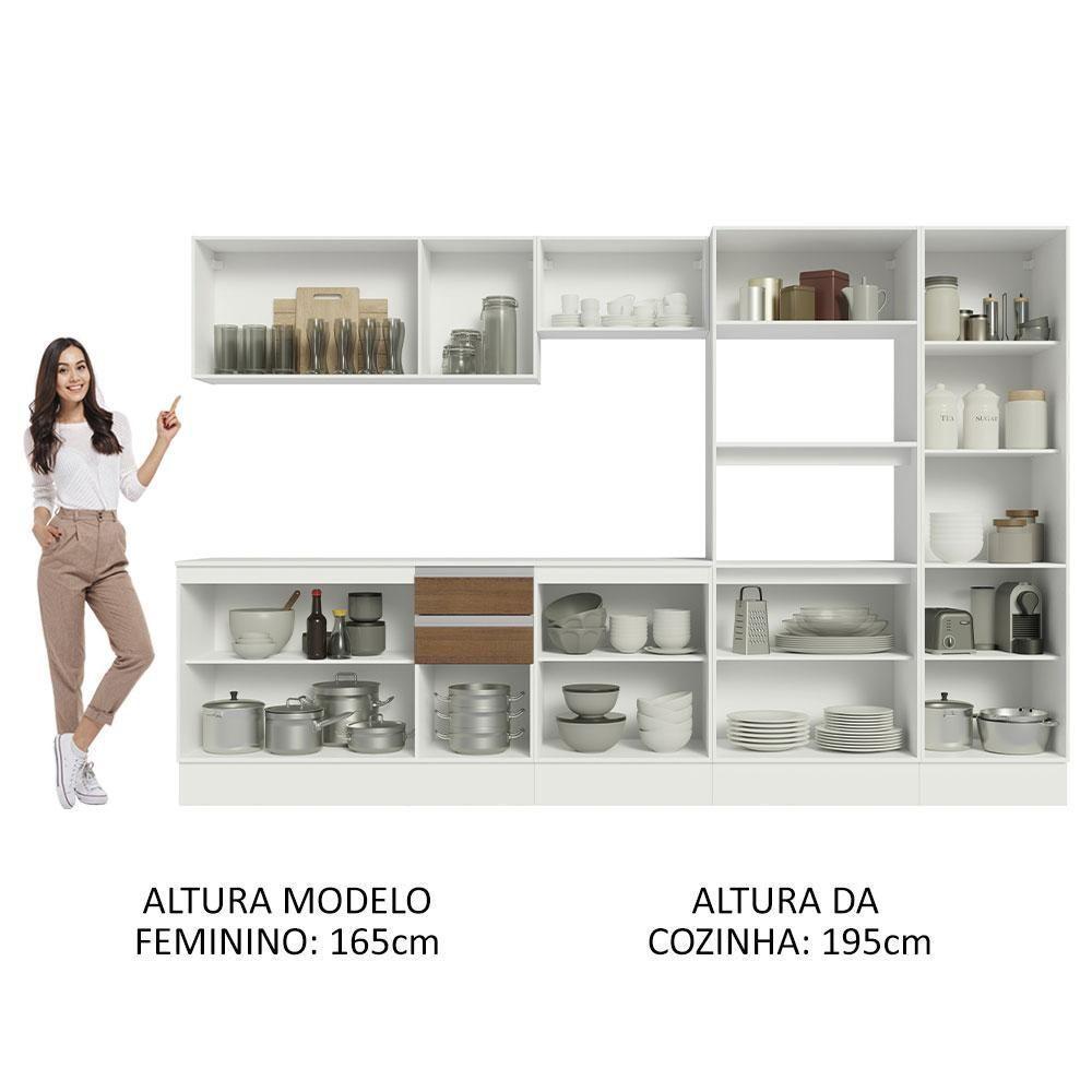 Armário De Cozinha Completa 100% MDF 300cm Branco/Rustic/Crema Smart Madesa 02 - 7