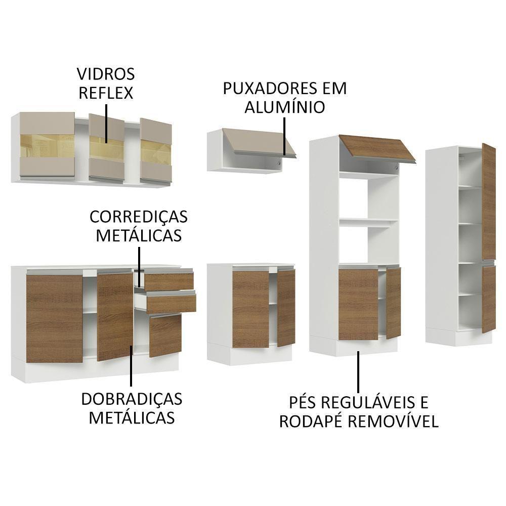 Armário De Cozinha Completa 100% MDF 300cm Branco/Rustic/Crema Smart Madesa 02 - 8