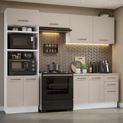 Armário de Cozinha Completa Agata 8 Portas 3 Gavetas MDF 270cm Creme com Corrediças Telescópicas