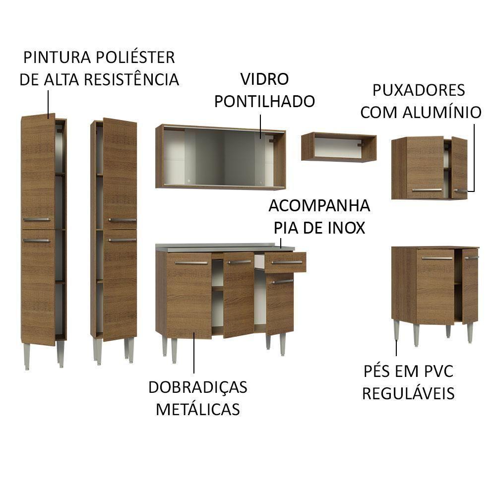 Armário De Cozinha Completa 293cm Com Pia Rustic Emilly Madesa 06 Rustic - 8