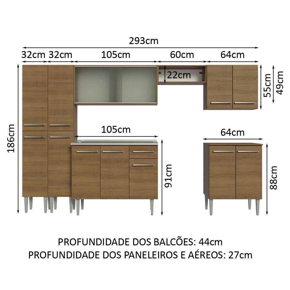 Armário De Cozinha Completa 293cm Com Pia Rustic Emilly Madesa 06 Rustic - 9