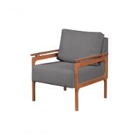 Poltrona Yasmim Braço De Madeira Cor:linho Cinza Escuro - 1