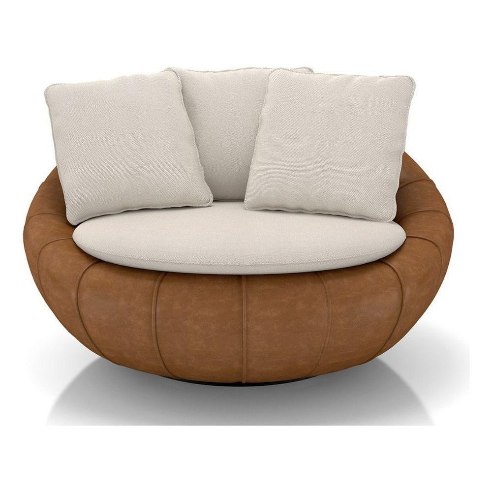 Poltrona Giratória Madeira Escritório Sala Quarto Almofadas Luxo Reforçada Premiun Salao Linho Courino - 1