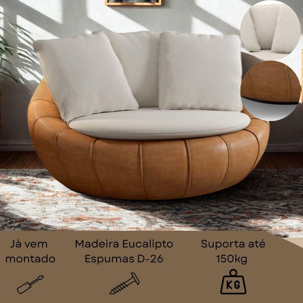 Poltrona Giratória Madeira Escritório Sala Quarto Almofadas Luxo Reforçada Premiun Salao Linho Courino - 3