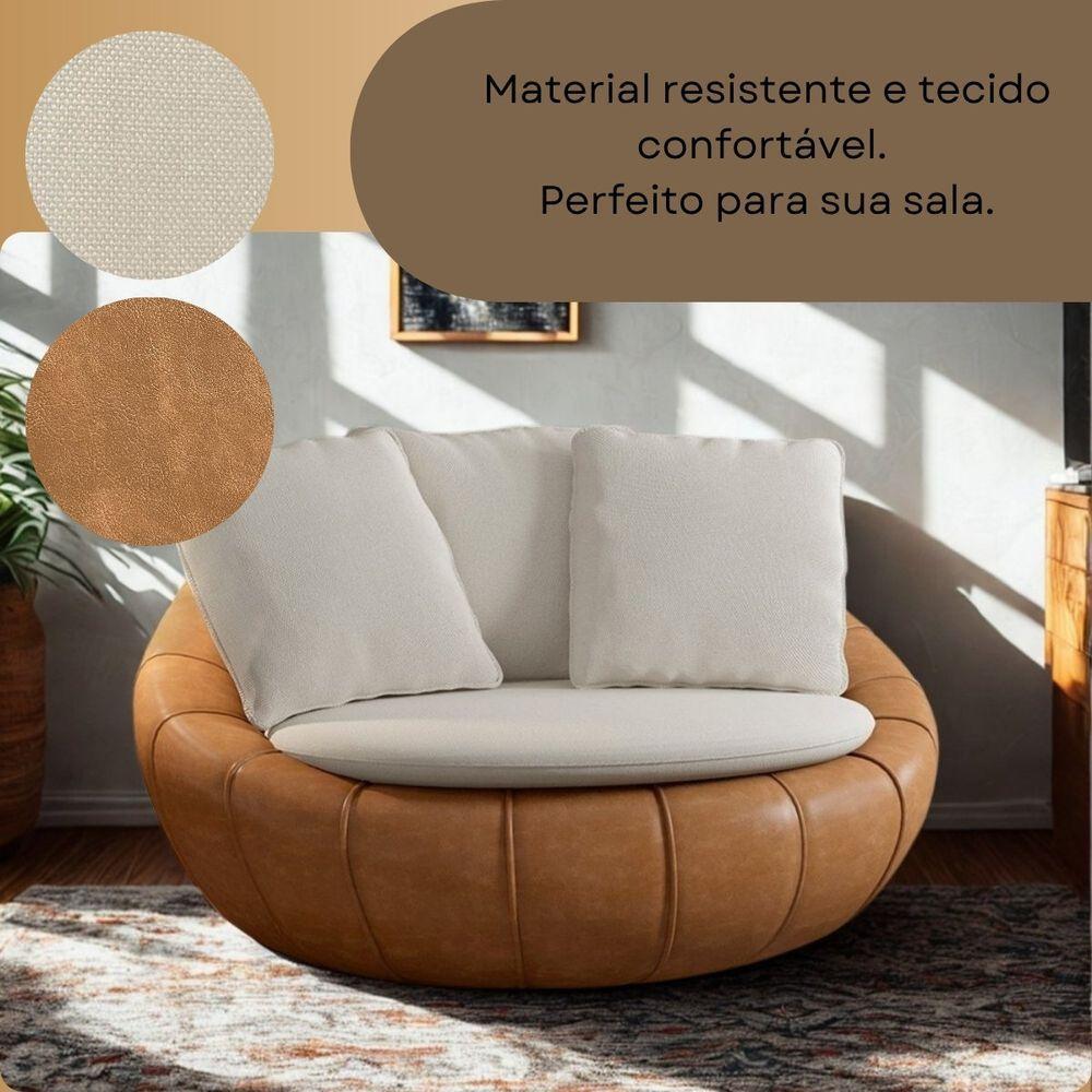 Poltrona Giratória Madeira Escritório Sala Quarto Almofadas Luxo Reforçada Premiun Salao Linho Courino - 4