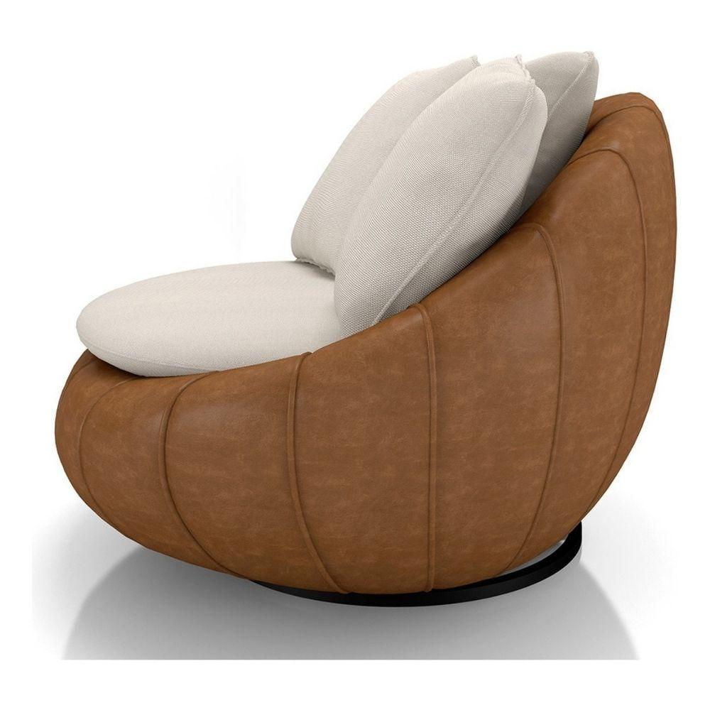 Poltrona Giratória Madeira Escritório Sala Quarto Almofadas Luxo Reforçada Premiun Salao Linho Courino - 5