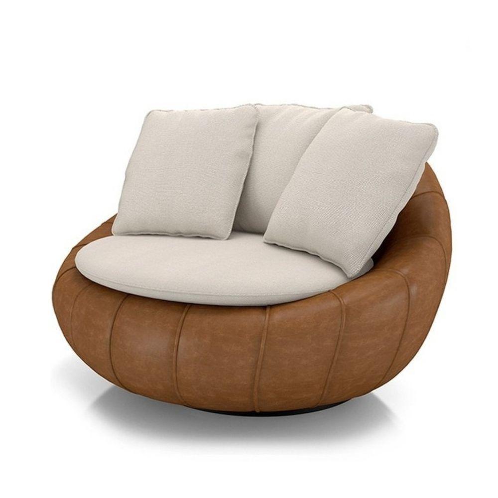 Poltrona Giratória Madeira Escritório Sala Quarto Almofadas Luxo Reforçada Premiun Salao Linho Courino - 6