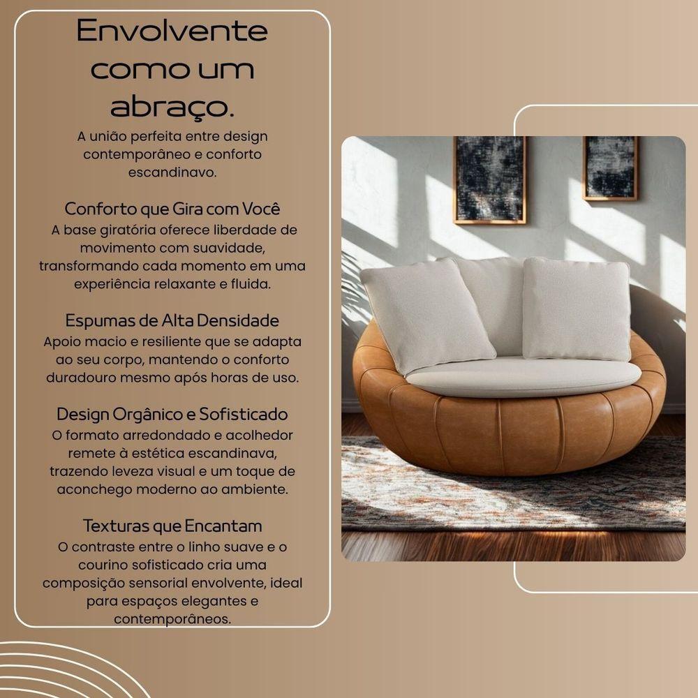 Poltrona Giratória Madeira Escritório Sala Quarto Almofadas Luxo Reforçada Premiun Salao Linho Courino - 7