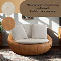 Poltrona Giratória Madeira Escritório Sala Quarto Almofadas Luxo Reforçada Premiun Salao Linho Courino