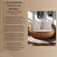 Poltrona Giratória Madeira Escritório Sala Quarto Almofadas Luxo Reforçada Premiun Salao Linho Courino - 7
