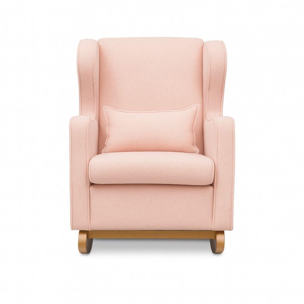 Poltrona De Balanço Para Amamentação Com Puff Em Bouclé Rosa Cor Rosa - 4