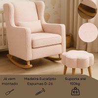 Poltrona De Balanço Para Amamentação Com Puff Em Bouclé Rosa Cor Rosa - 6