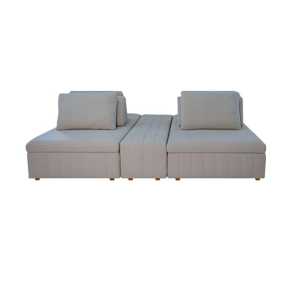 Sofá Ilha Modulado 230cm Divan Boucle Suave Bege Claro Com Pés Em Madeira Linha Premium - 3