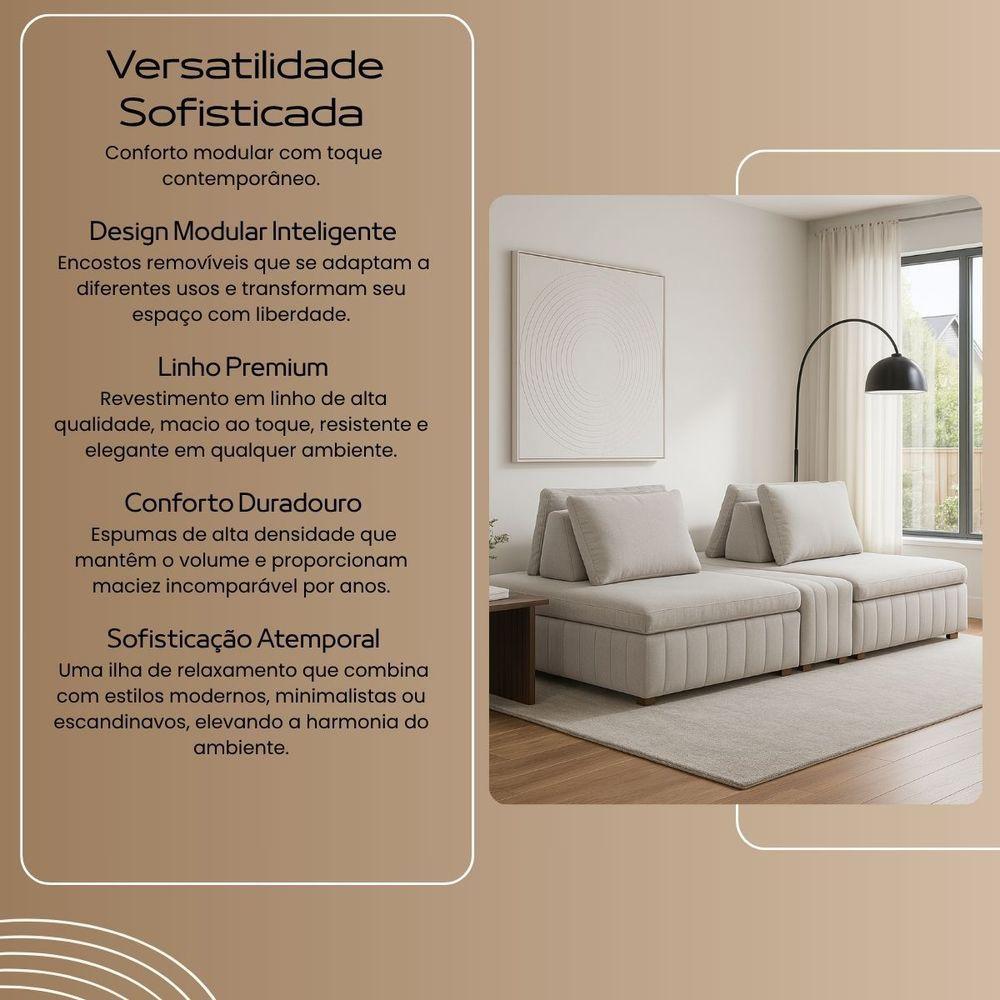 Sofá Ilha Modulado 230cm Divan Boucle Suave Bege Claro Com Pés Em Madeira Linha Premium - 5