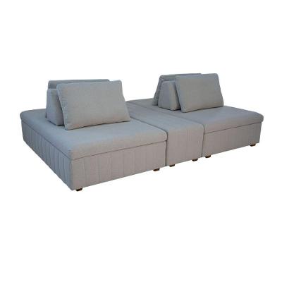 Sofá Ilha Modulado 230cm Divan Boucle Suave Bege Claro Com Pés Em Madeira Linha Premium