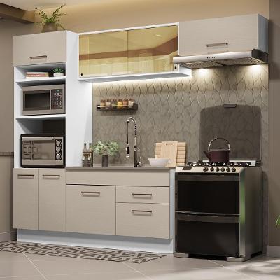 Armário de Cozinha Completa Agata 9 Portas 2 Gavetas MDF 270cm Branco-crema Moderno