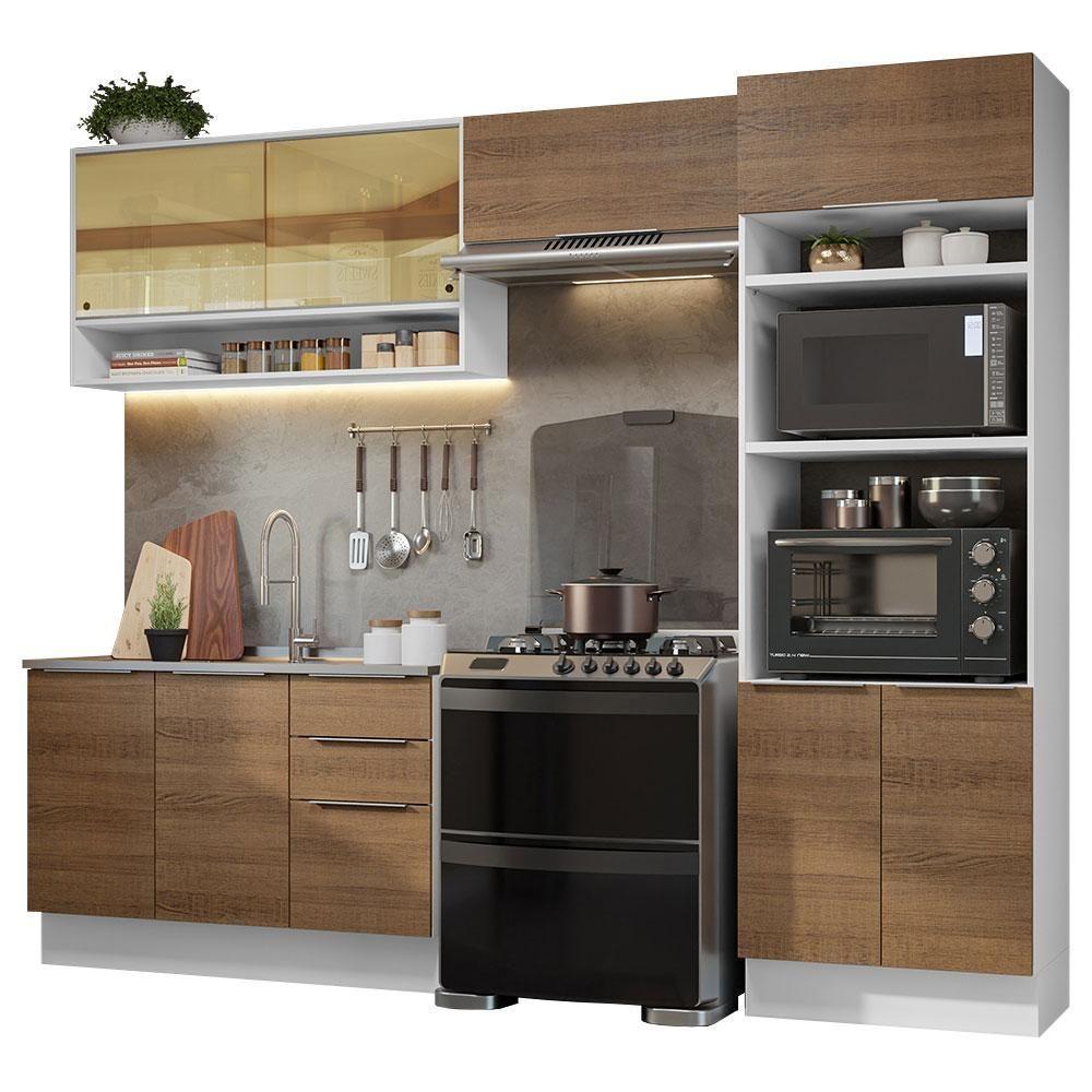 Armário De Cozinha Completa 270cm Branco/rustic Stella Madesa 07 Branco/rustic - 10