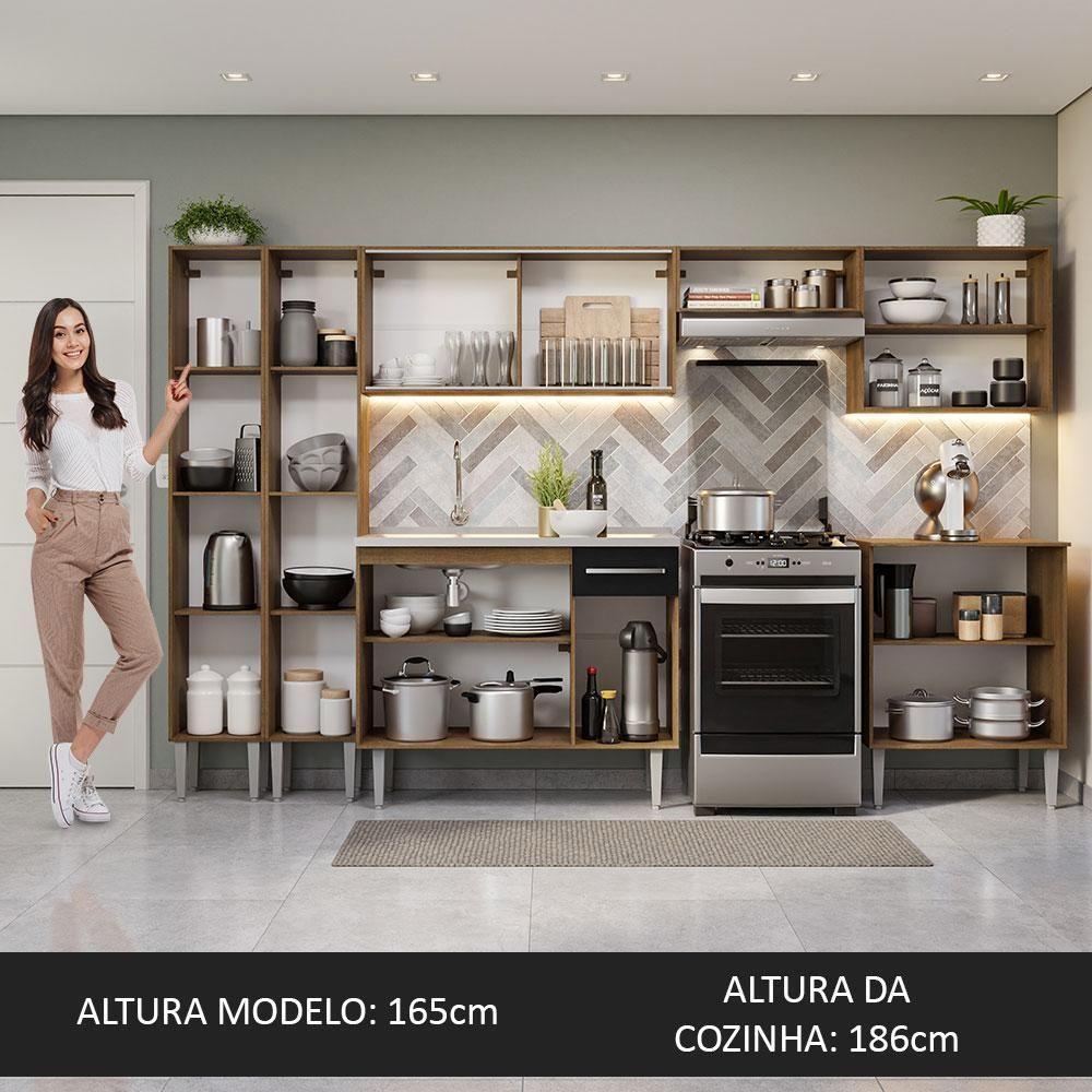 Armário De Cozinha Completa 293cm Com Pia Rustic/preto Emilly Madesa 07 Rustic/preto - 7