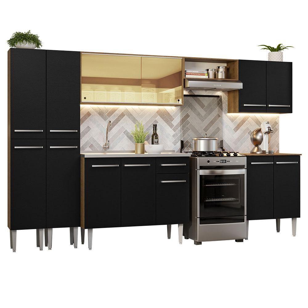 Armário De Cozinha Completa 293cm Com Pia Rustic/preto Emilly Madesa 07 Rustic/preto - 10