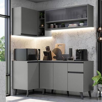 Armário de Cozinha Completa de Canto Nice 7 Portas 1 Gaveta MDP 265cm Cinza