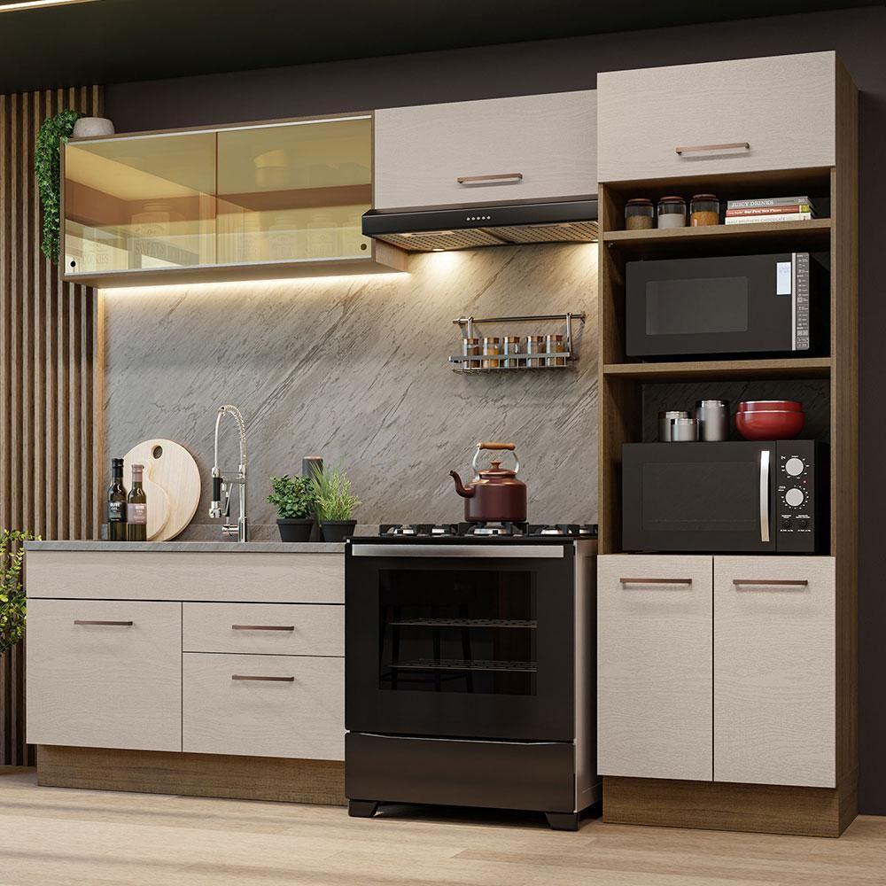 Armário De Cozinha Completa 270cm Rustic/crema Agata Madesa 05 Rustic/crema - 1