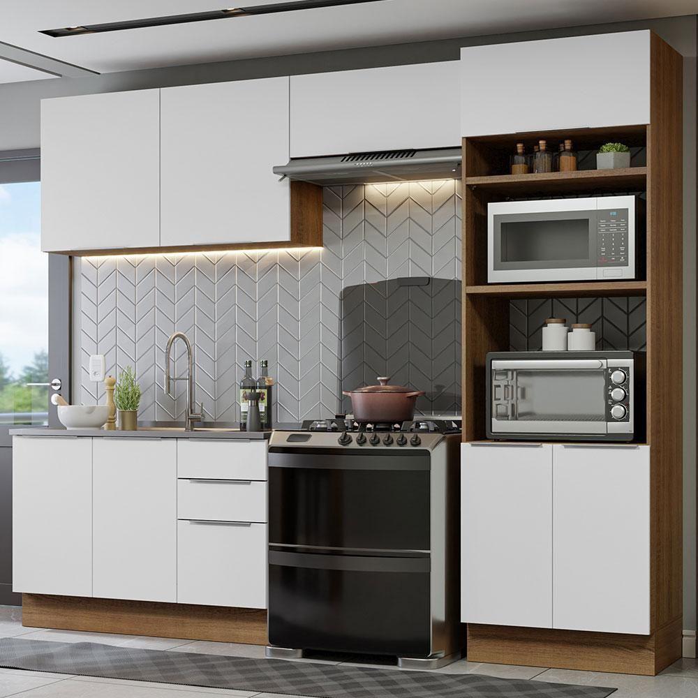 Armário De Cozinha Completa 270cm Rustic/branco Stella Madesa 05 Rustic/branco - 1