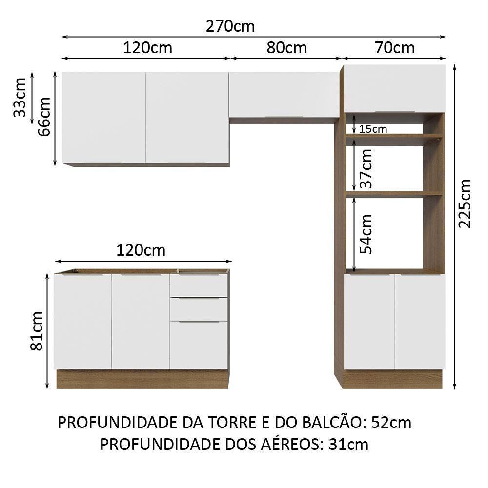 Armário De Cozinha Completa 270cm Rustic/branco Stella Madesa 05 Rustic/branco - 9