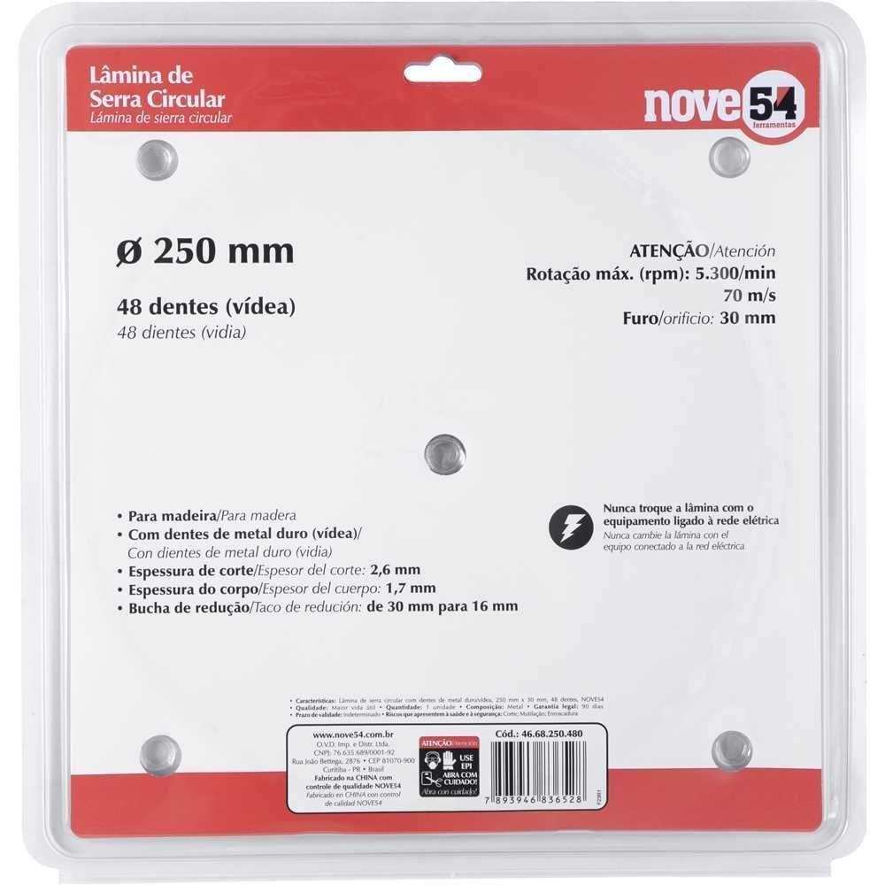 Lâmina De Serra Circular Vídea 250mm 48 Dentes Nove54 - 3