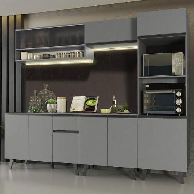 Armário de Cozinha Completa Nice 8 Portas 1 Gaveta MDF 260cm Cinza Texturizado