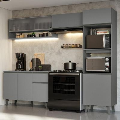 Armário de Cozinha Completa Nice 8 Portas 1 Gaveta MDP 260cm Cinza Moderno
