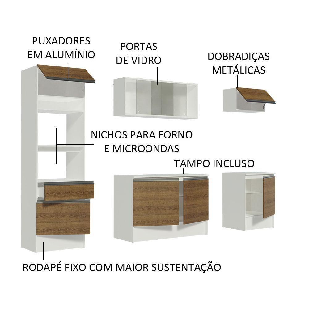 Armário de Cozinha Topazio com Balcão e Tampo Branco Rustic - 6