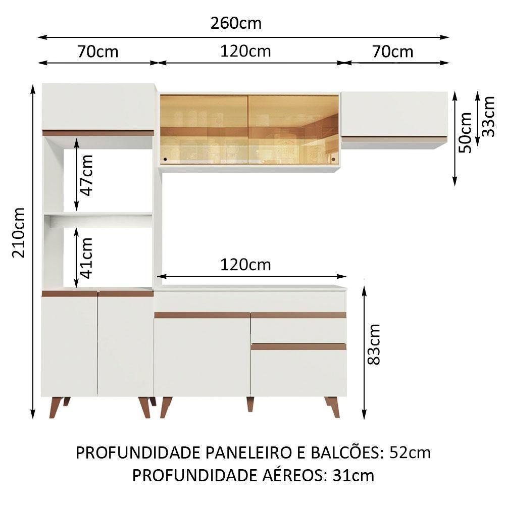 Armário De Cozinha Completa Madesa Reims 260001 Com Balcão E Tampo Branco - 8