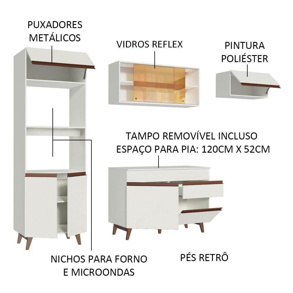 Armário De Cozinha Completa Madesa Reims 260001 Com Balcão E Tampo Branco - 9