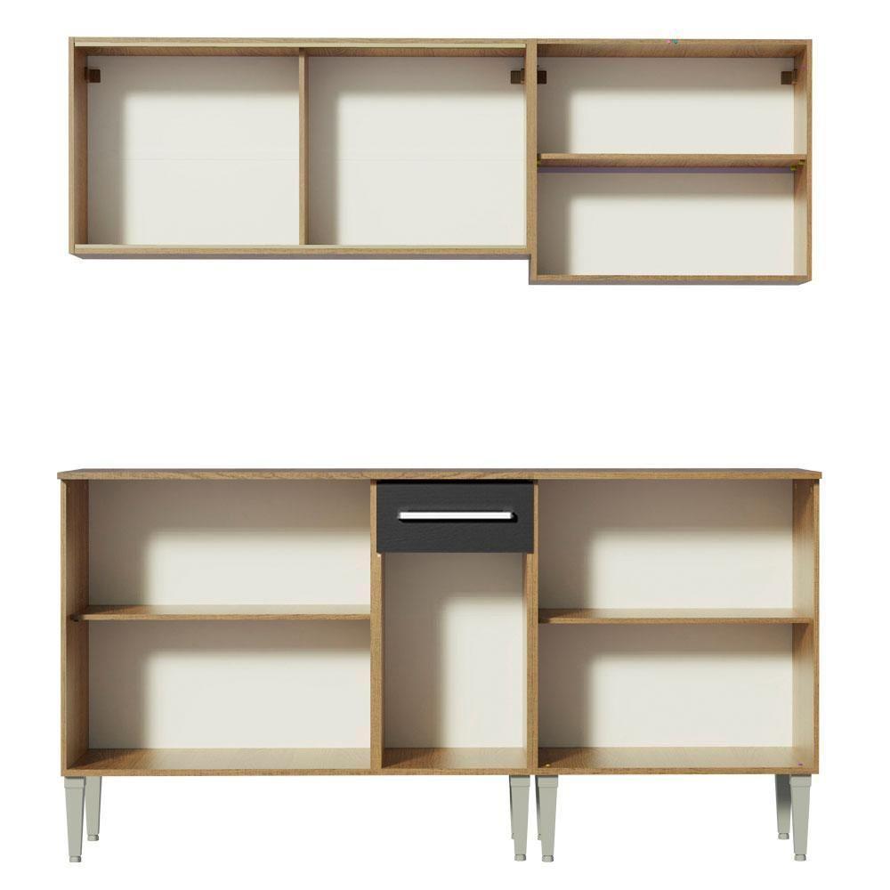 Armário de Cozinha Emilly Box com Balcão e Aéreo Vidro Preto - 3