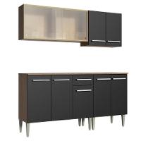 Armário de Cozinha Emilly Box com Balcão e Aéreo Vidro Preto
