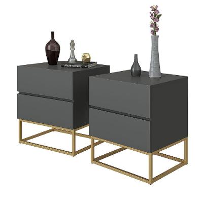 Conjunto 2 Mesa De Cabeceira Industrial Pé De Ferro Dourado Cor:cinza