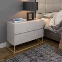 Conjunto 2 Mesa De Cabeceira Industrial Pé De Ferro Dourado Off White - 3