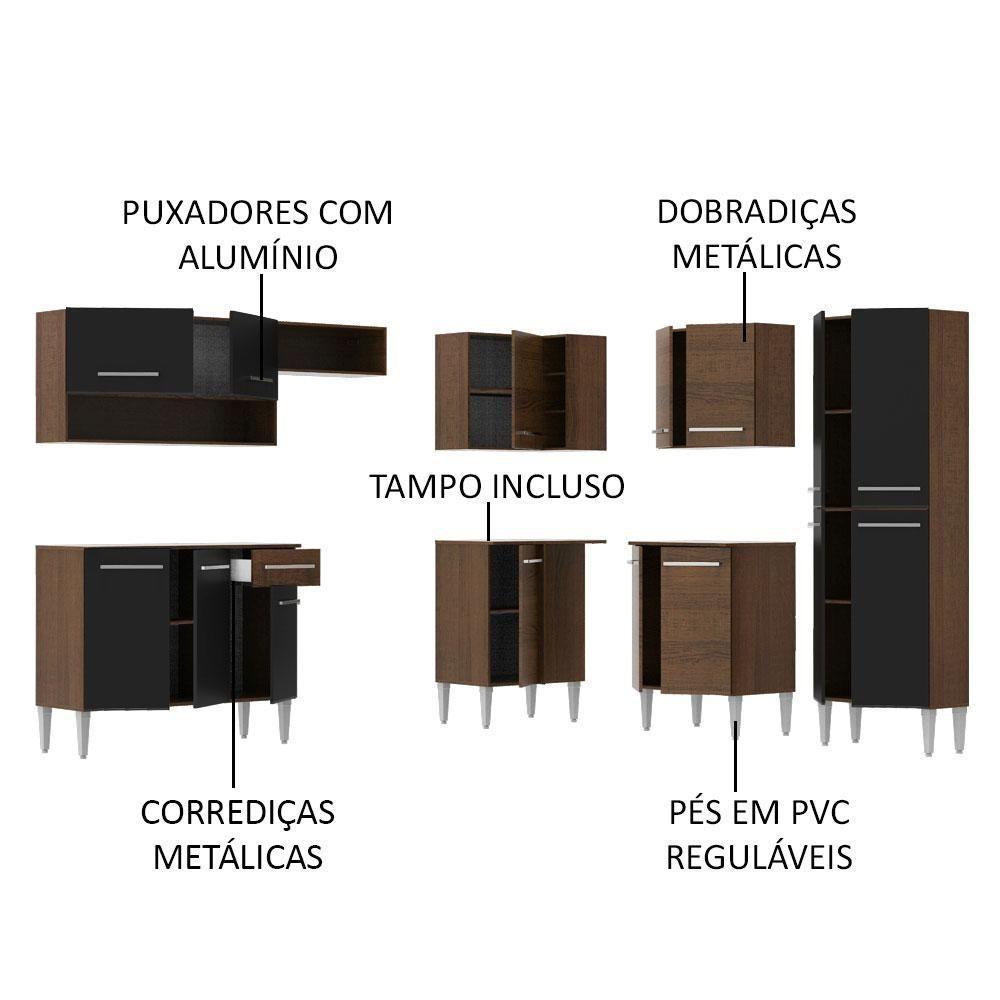 Armário de Cozinha de Canto Emilly com Balcão e Adega Preto - 7