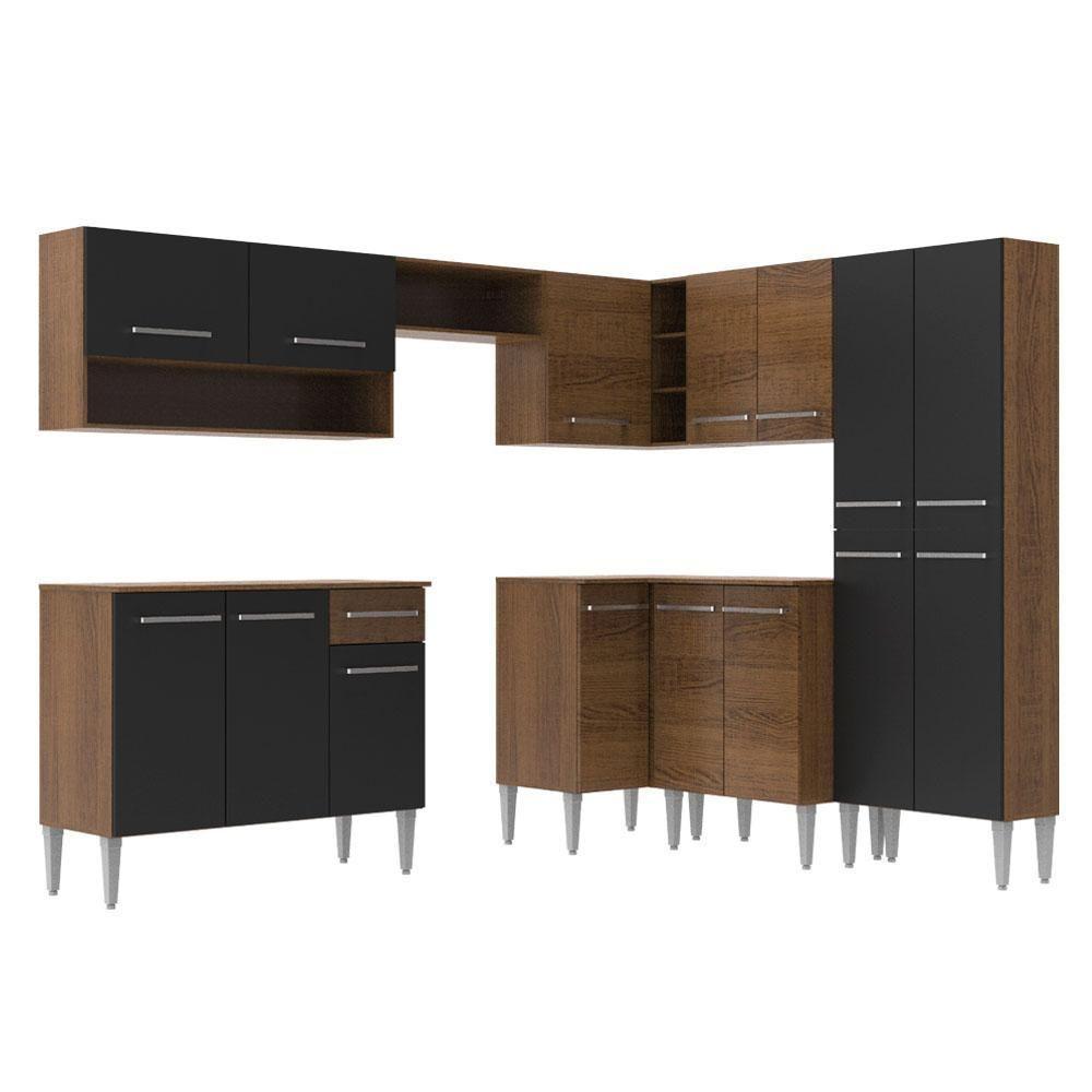 Armário de Cozinha de Canto Emilly com Balcão e Adega Preto - 9