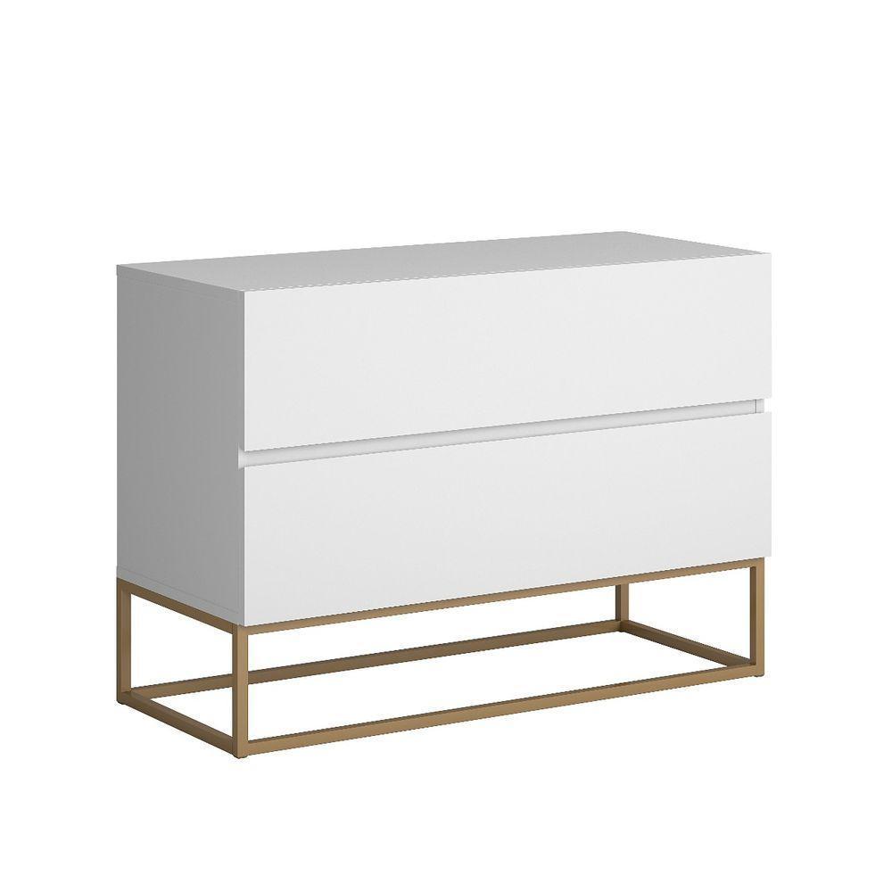 Mesa De Cabeceira Eros 60cm Estilo Industrial Base Dourado Branco - 1