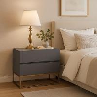 Mesa De Cabeceira Eros 60cm Estilo Industrial Base Dourado Cinza - 1