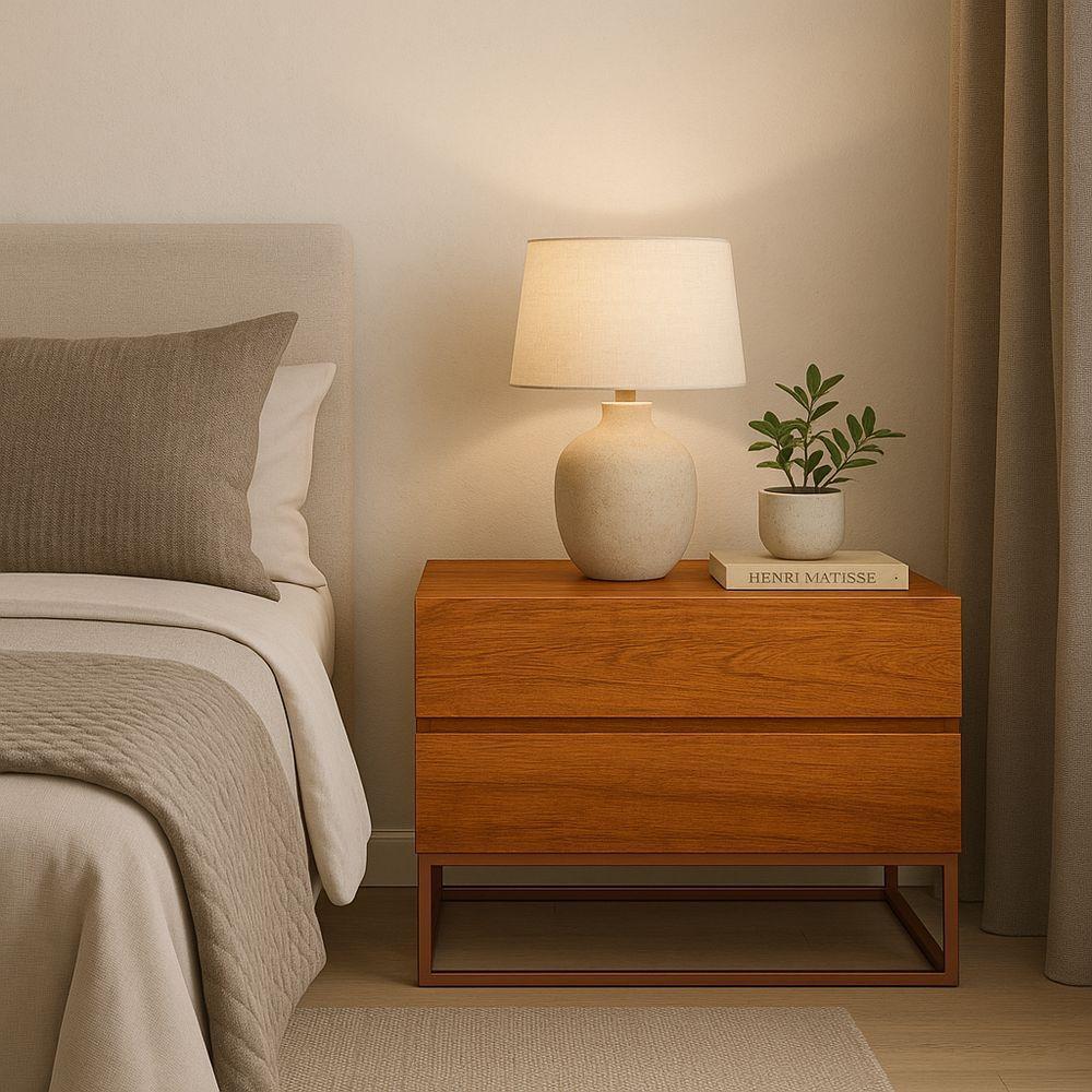 Mesa De Cabeceira Retrô Alto Padrão Com 2 Gavetas Base Cobre Naturale - 1