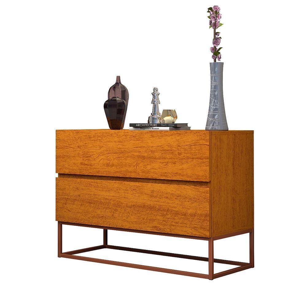 Mesa De Cabeceira Retrô Alto Padrão Com 2 Gavetas Base Cobre Naturale - 2