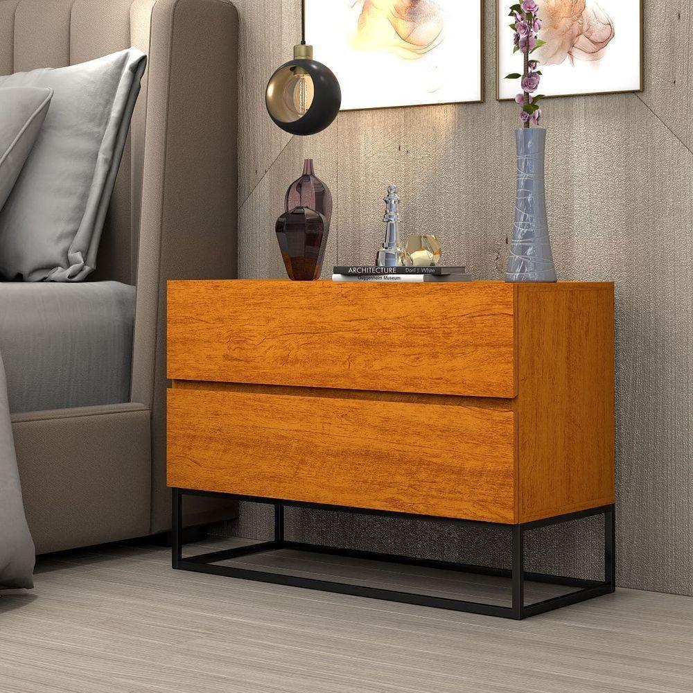 Mesa De Cabeceira Industrial 60cm Base Preto Pé De Ferro Naturale - 1