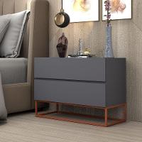 Mesa De Cabeceira Retrô Alto Padrão Com 2 Gavetas Base Cobre Cinza - 2