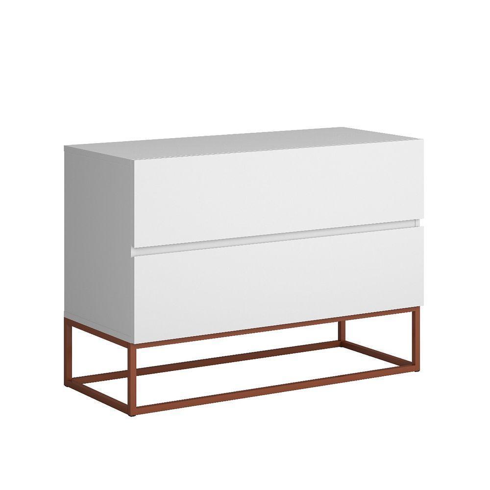 Mesa De Cabeceira Retrô Alto Padrão Com 2 Gavetas Base Cobre Branco - 3