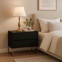 Mesa De Cabeceira Eros 60cm Estilo Industrial Base Dourado Preto - 2