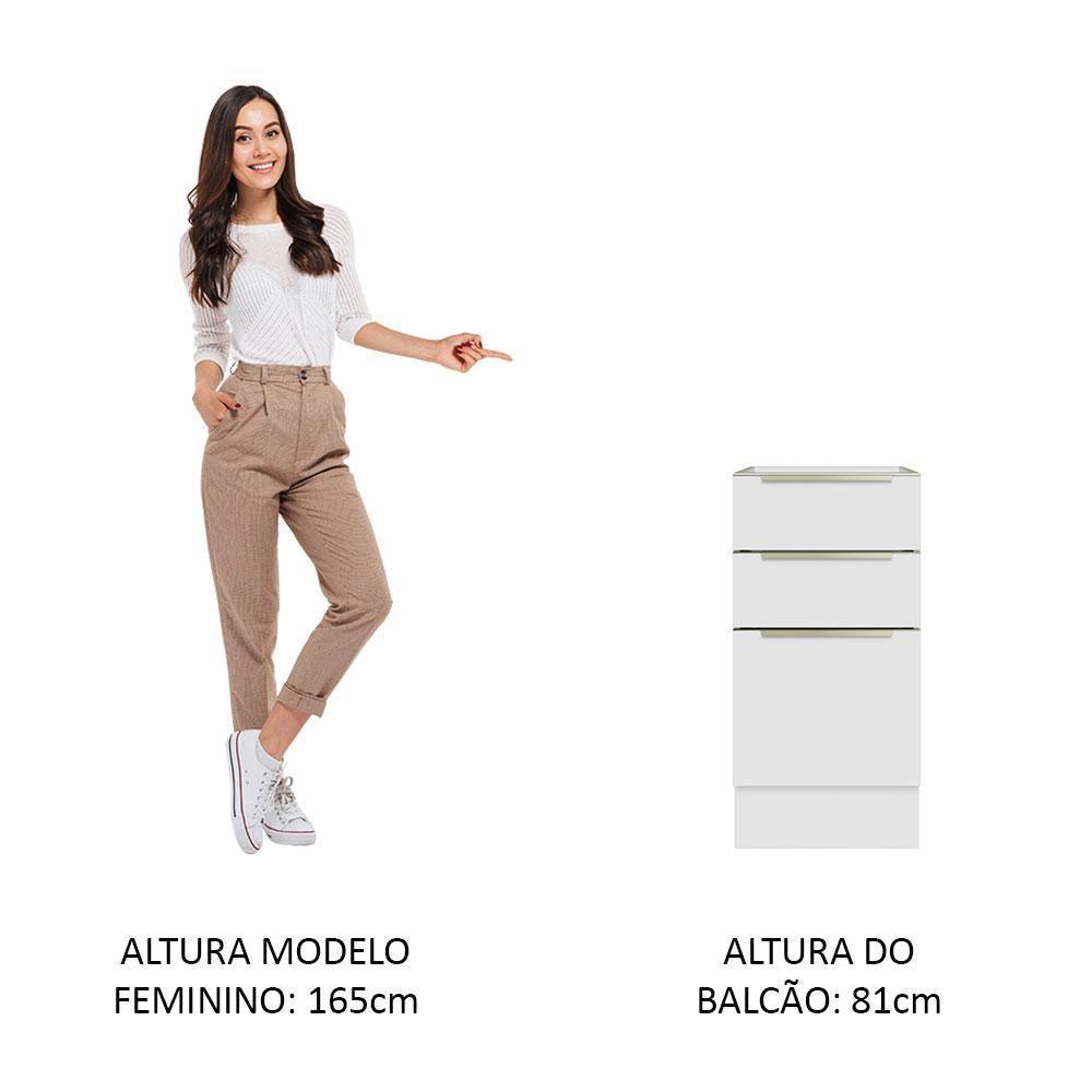 Balcão 40 Cm 3 Gavetas (sem Tampo) Branco/Branco Veludo - 4